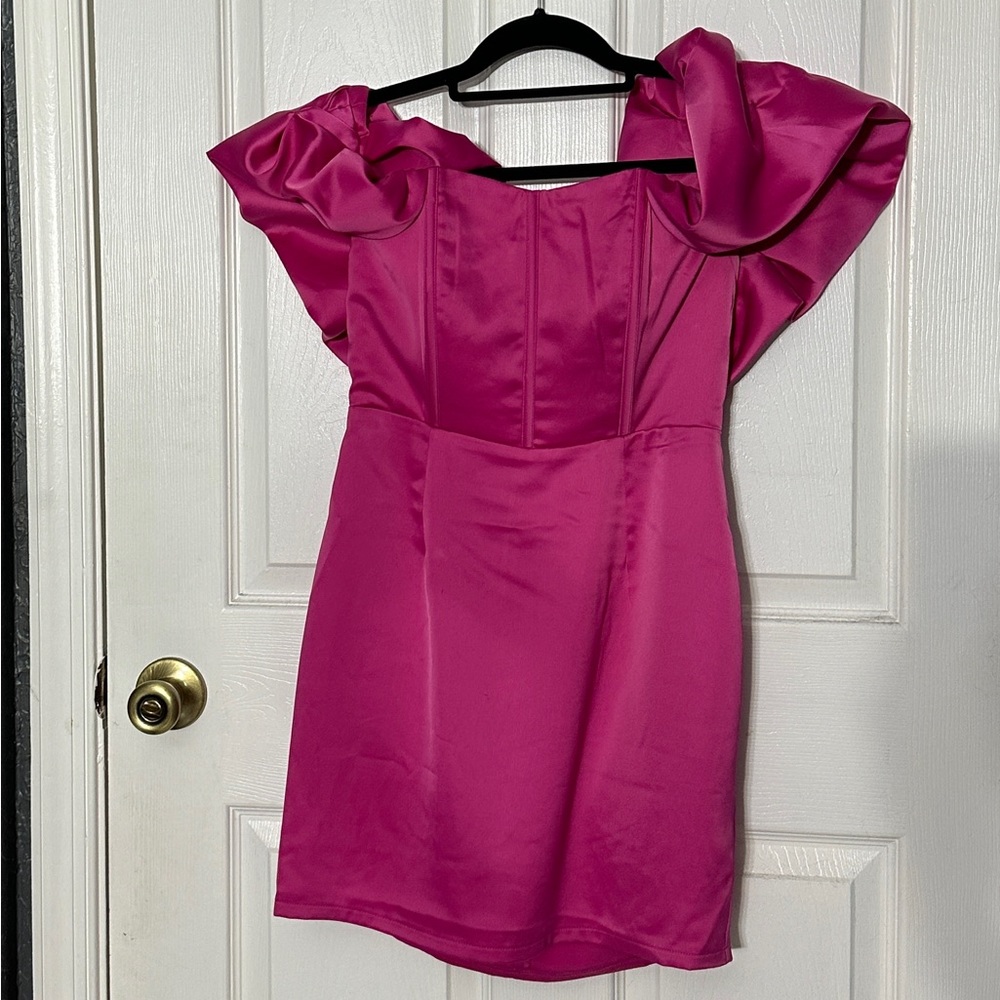 Satin Off-the-Shoulder Corset Dress